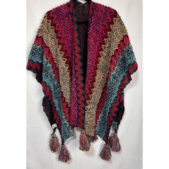 NATURAL LIFE OS Crochet Knit Sweater Shawl Poncho Boho Act Poly Wool Fall y - Picture 1 of 8